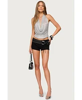 Edikted Womens Shiny Knit Cowl Neck Backless Top
