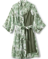 Lands' End Women's Matte Satin 2 Piece Pajama Set - Nightgown and Robe