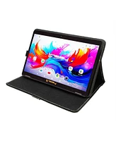 Linsay 10.1" Octa Core 256GB Storage Android 15 Tablet with Black Leather Case