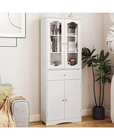 Costway 63" Tall Bathroom Cabinet with Tempered Glass Doors Adjustable Shelves Large Drawer