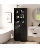Costway 63" Tall Bathroom Cabinet with Tempered Glass Doors Adjustable Shelves Large Drawer