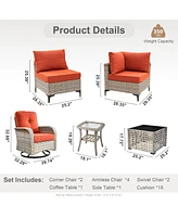 Xizzi 10 Piece Outdoor Patio Furniture with Swivel Chairs,All Weather Wicker Sectional Coversation Set with Solar Coffee Table, Single Modular Chairs