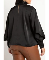Eloquii Women's Draped Neck Satin Blouse