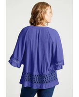 June + Vie Women's June + Vie Lace-Trimmed Boho Blouse