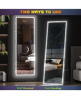 Vlsrka Wall-mounted or freestanding rectangular full-length mirror with adjustable Rgb lighting.