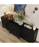 High quality black hemp flour multifunctional four door dressing table, wooden storage cabinet, side cabinet