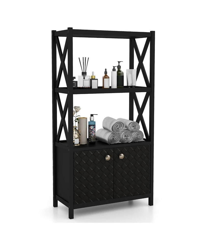 Volenca Bathroom Storage Cabinet with Open Shelves and Double Doors