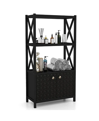 Volenca Bathroom Storage Cabinet with Open Shelves and Double Doors