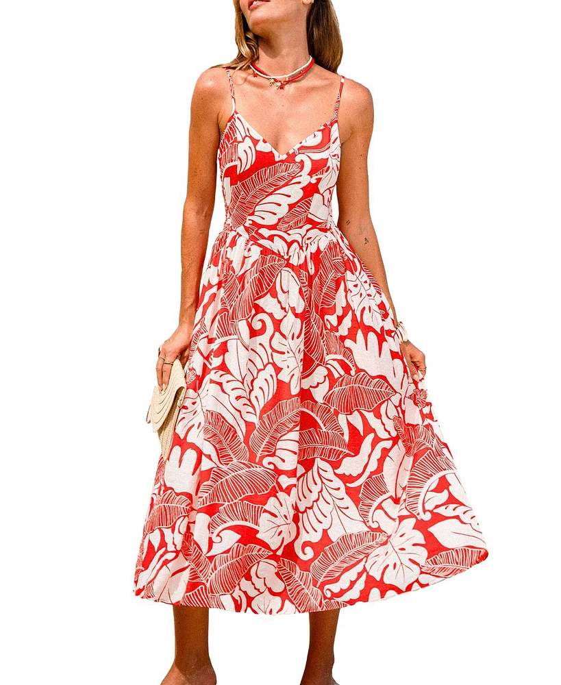 Cupshe Women's Pink Waters Tropical Maxi Beach Dress