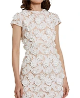 Mac Duggal Women's Floral Lace Fitted Short Sleeve Midi Dress