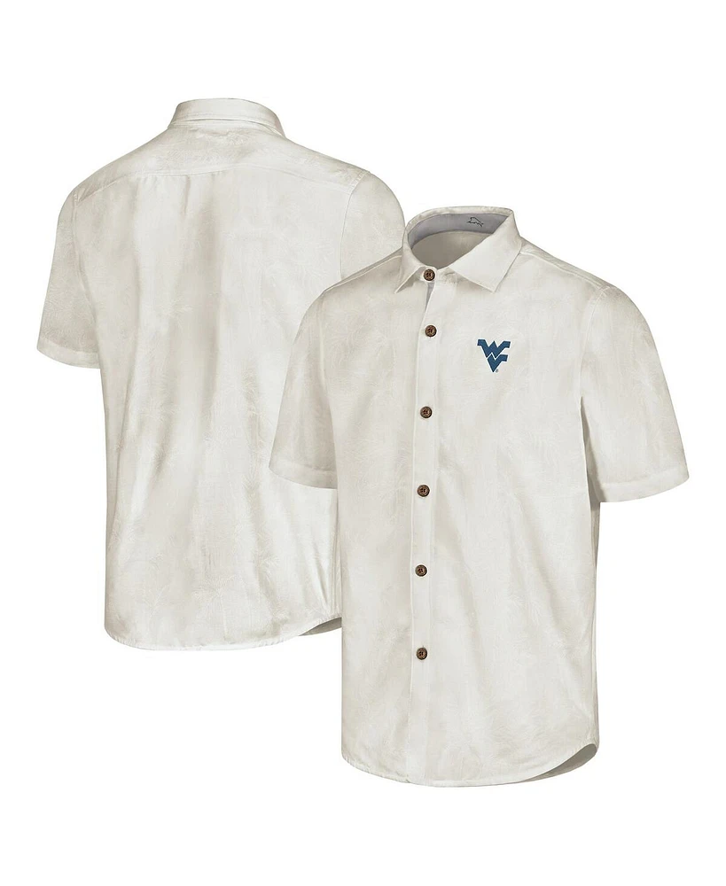 Tommy Bahama Men's White West Virginia Mountaineers Coconut Point Palm Vista IslandZone Camp Button-Up Shirt