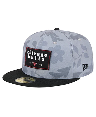 New Era Men's Gray Chicago Bulls Palm Fronds 2-Tone 59FIFTY Fitted Hat