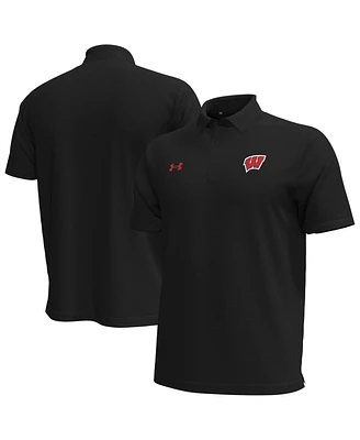 Under Armour Men's Black Wisconsin Badgers Playoff Chest Stripe Performance Polo Shirt