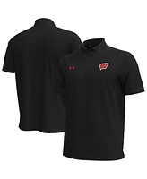 Under Armour Men's Black Wisconsin Badgers Playoff Chest Stripe Performance Polo Shirt