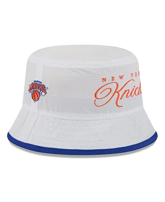 New Era Men's White/Blue New York Knicks 2025 Nba Draft Nylon Bucket Hat