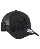 New Era Men's Black Philadelphia Phillies City Initial 9FORTY A-Frame M-Crown Adjustable Trucker Hat