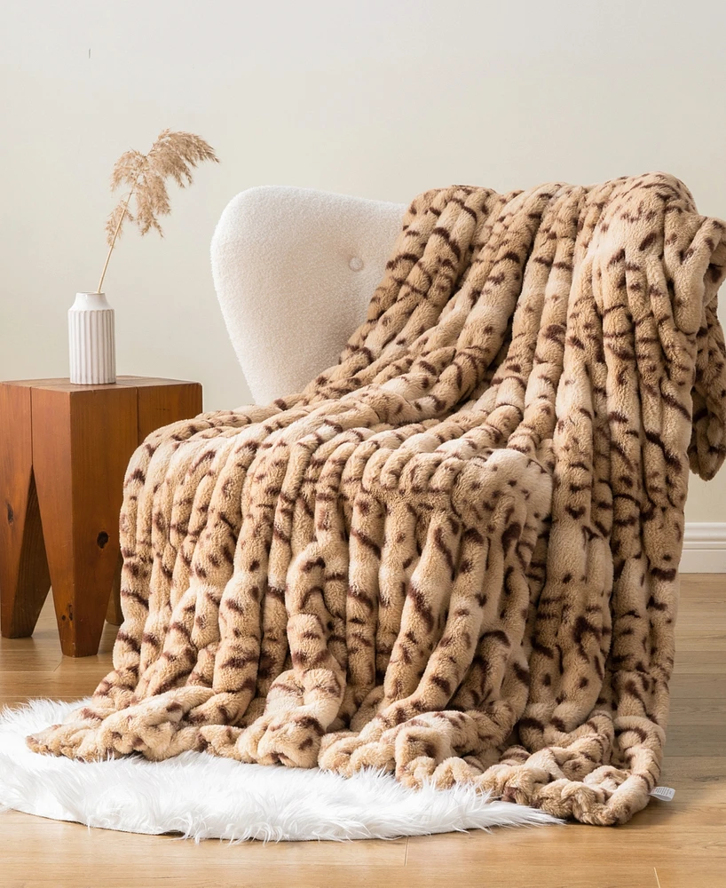 Battilo Luxurious Reversible Rabbit Faux Fur Throw, 50" x 60"