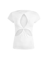 Jendue Women's Cutout Detailed White Basic T-Shirt