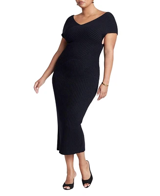 Eloquii Women's Plus Cross Front Rib Midi Sweater Dress