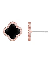 Adornia Rose Gold Black Halo Clover Stud Earrings