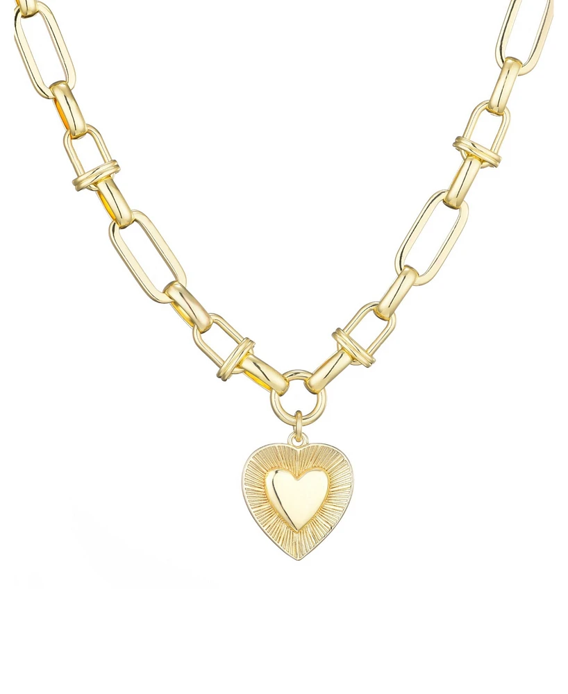 Adornia Gold Chunky Mixed Link Chain Fluted Heart Necklace