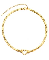 Adornia Tarnish Resistant Gold Flat Curb Chain Heart Necklace