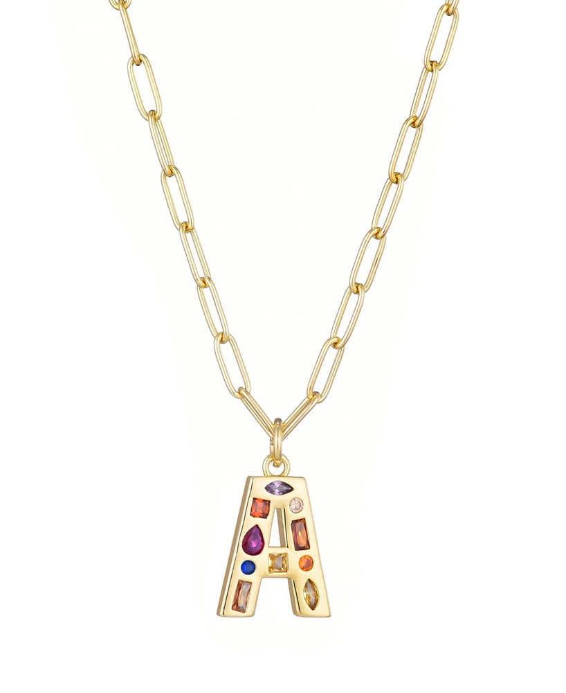Adornia Gold Crystal Funky Initial Paperclip Chain Necklace