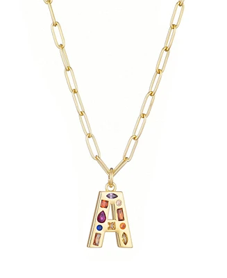 Adornia Gold Crystal Funky Initial Paperclip Chain Necklace