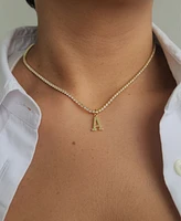 Adornia Gold Crystal Initial Charm Tennis Necklace