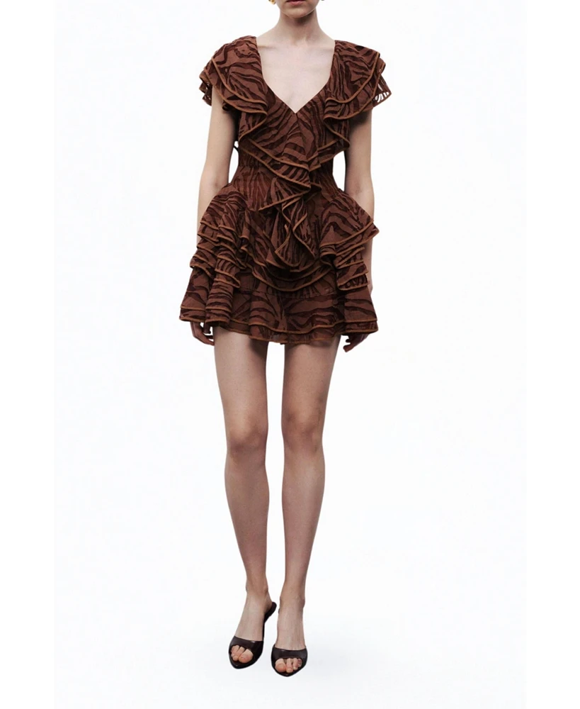 Nocturne Women's Ruffle Patterned Mini Dress