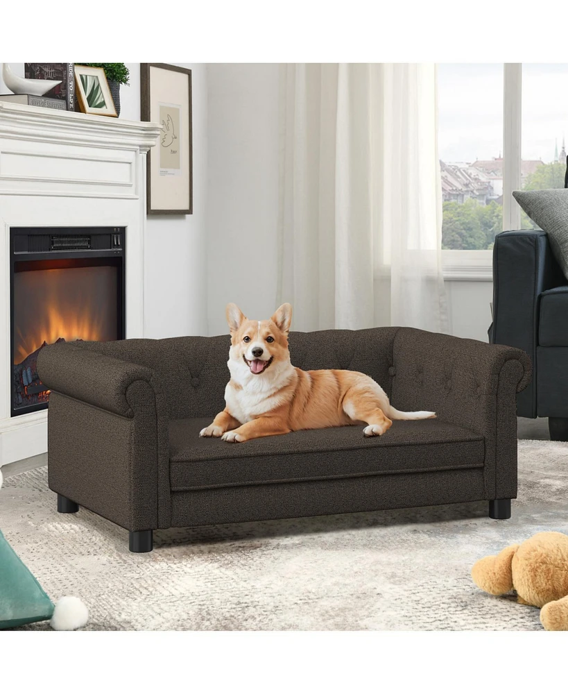 Elegant Elevated Dog Sofa Bed - Dark Brown