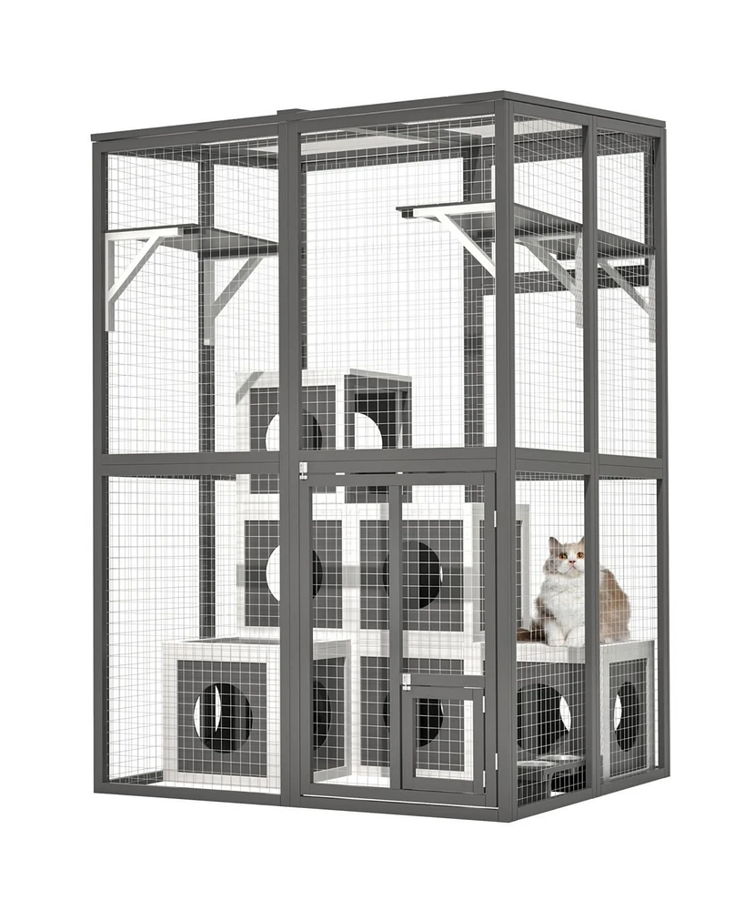 Outdoor Wooden Cat Catio - Large Grey