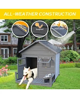 Large Solid Wood Dog House with Terrace