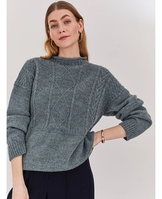 Celtic & Co. Women's Gansey British Wool High Neck Sweater