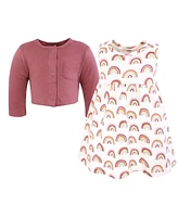 Hudson Baby Girls Cotton Dress And Cardigan Set, Sunshine Rainbows