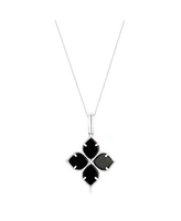 Suzy Levian New York Sterling Silver Black Enamel White Cubic Zirconia Pave Flower Clover Pendant