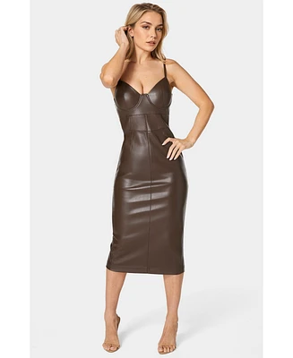 Bebe Women's Laux Leather Bustier Midi Dress