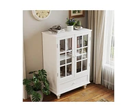 Casainc Kitchen Cabinet with Double Glass Doors and Drawer