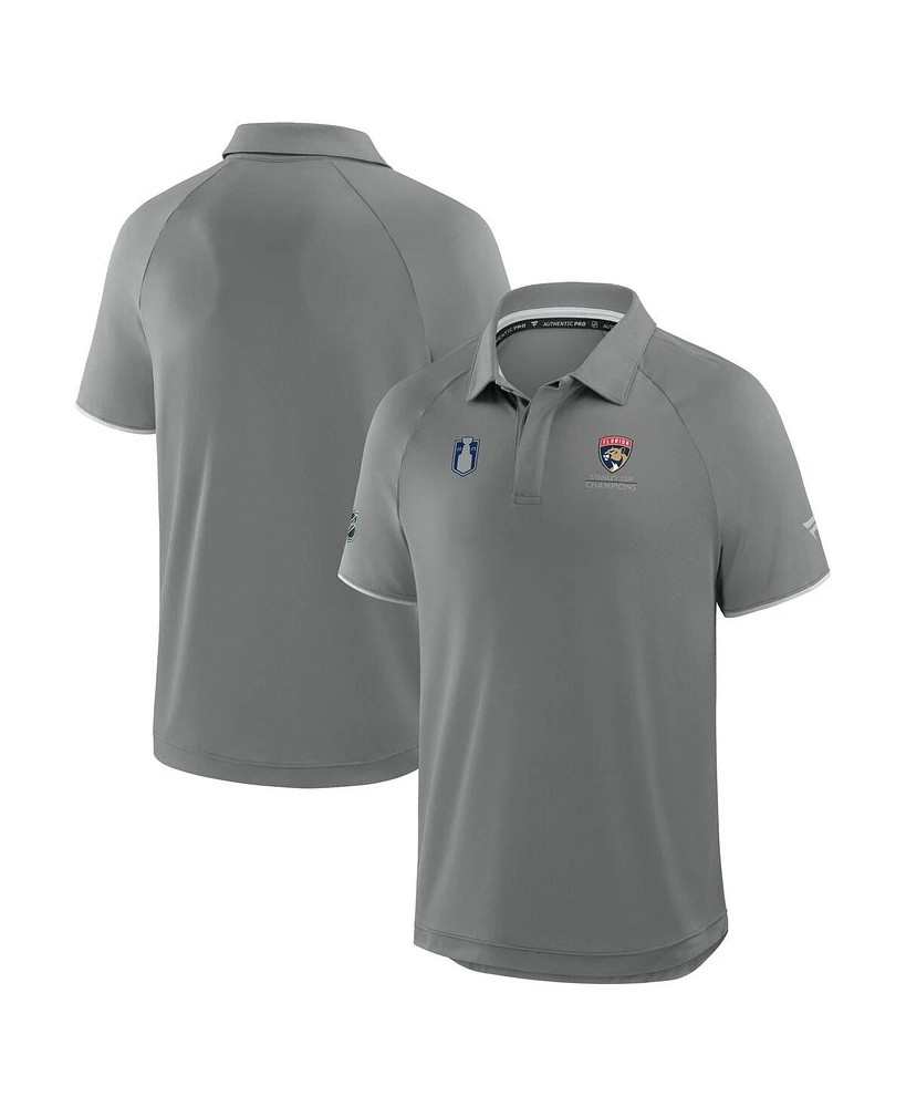 Fanatics Men's Gray Florida Panthers 2025 Stanley Cup Champions Authentic Pro Polo Shirt