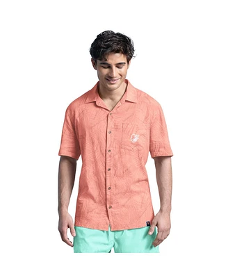 Margaritaville Men's Coral Baltimore Orioles Linen Party Button-Up Shirt