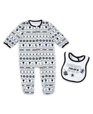 Wear by Erin Andrews Baby Boys and Girls Dallas Cowboys Allover Print Full-Zip Sleeper with Bib Set