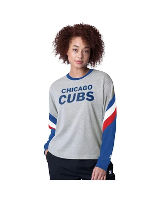 Starter Women's Heather Gray Chicago Cubs Triple A Fashion Color Block Long Sleeve Top