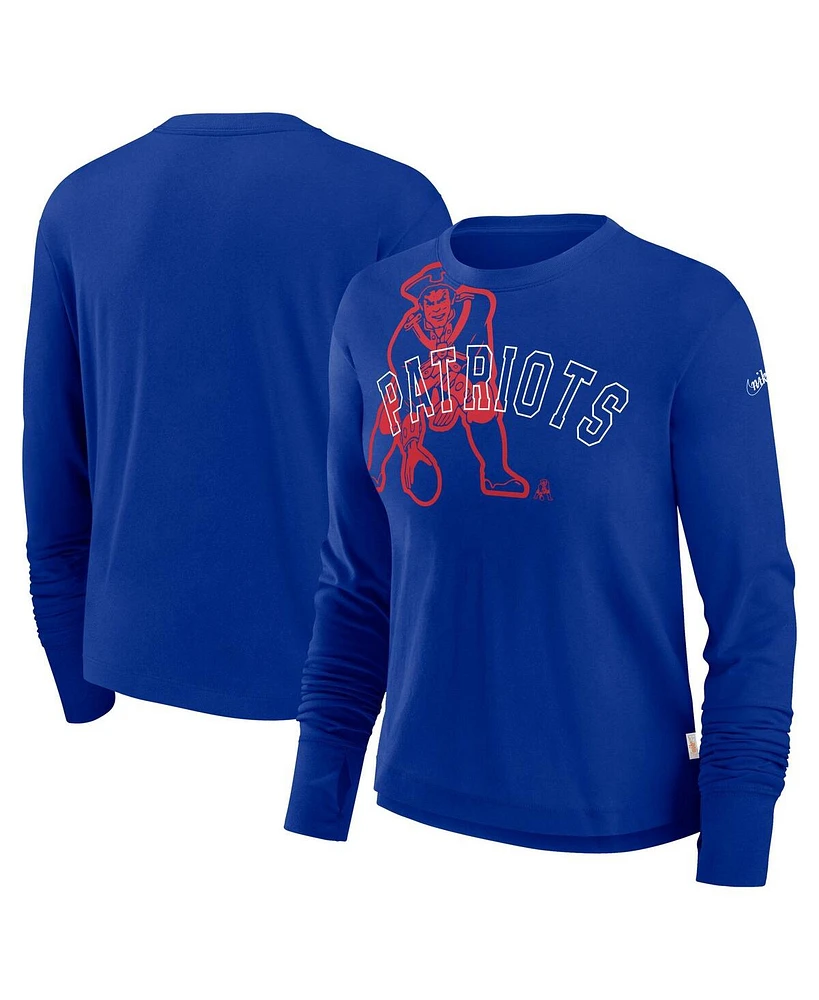 Nike Women's Royal New England Patriots Layered Logo Cropped Long Sleeve Fashion T-Shirt