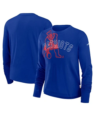 Nike Women's Royal New England Patriots Layered Logo Cropped Long Sleeve Fashion T-Shirt