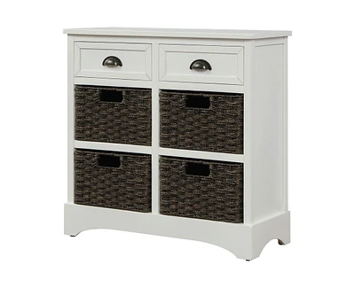Casainc Rustic Storage Cabinet with Two Drawers and Four Classic Rattan Basket