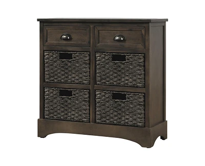 Casainc Rustic Storage Cabinet with Two Drawers and Four Classic Rattan Basket