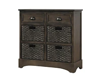 Casainc Rustic Storage Cabinet with Two Drawers and Four Classic Rattan Basket