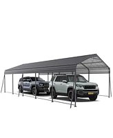 Streamdale Furniture Metal Carport 13x26.5 Ft Heavy Duty Galvanized Steel Roof Gray
