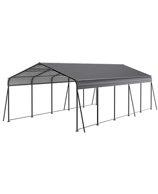 Streamdale Furniture Metal Carport 13x26.5 Ft Heavy Duty Galvanized Steel Roof Gray