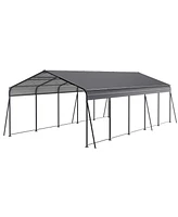 Streamdale Furniture Metal Carport 13x26.5 Ft Heavy Duty Galvanized Steel Roof Gray
